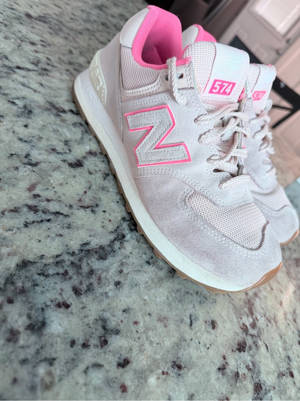 New Balance Women's Light Pink Athletic Sneaker with Bright Pink Lining - Picture 3 of 9